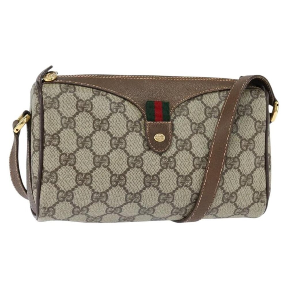 Authentic GUCCI GG Supreme Web Sherry Line Bag PVC Beige Gold 89 02 018